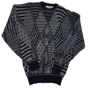 VTG, 80s Urban Works  Blend Sweater-Leather Trimmed Gray Black Size 8 Unisex